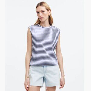 MADEWELL Structured Muscle Tee | Small | Stripe Round Neck Shoulder Pad LIKE NEW